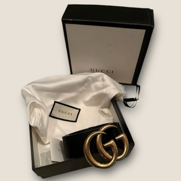 GUCCI | BLACK GG MARMONT LEATHER BELT | Size 83/34 - Picture 1 of 14